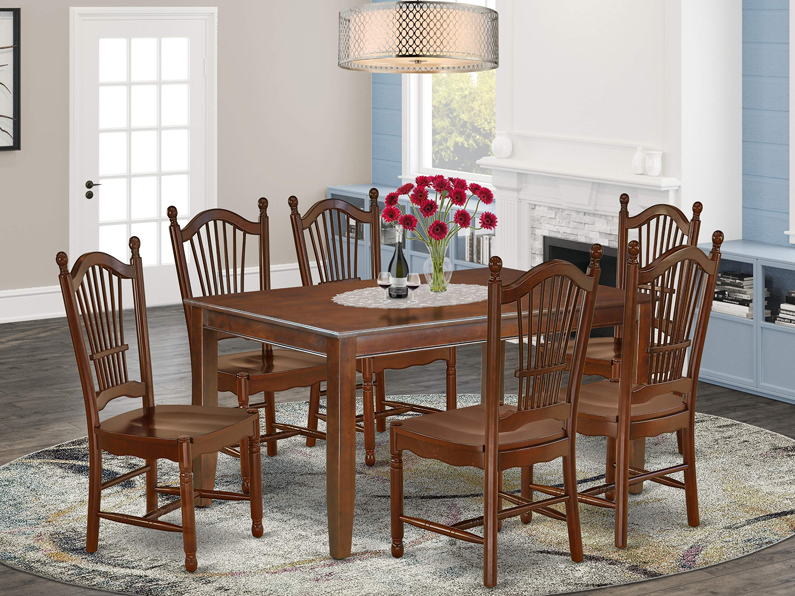 East West Furniture Dudo7-Mah-W Dudley 7 Piece Room Set Consist Of A Rectangle Kitchen Table And 6 Dining Chairs, 36X60 Inch, Mahogany